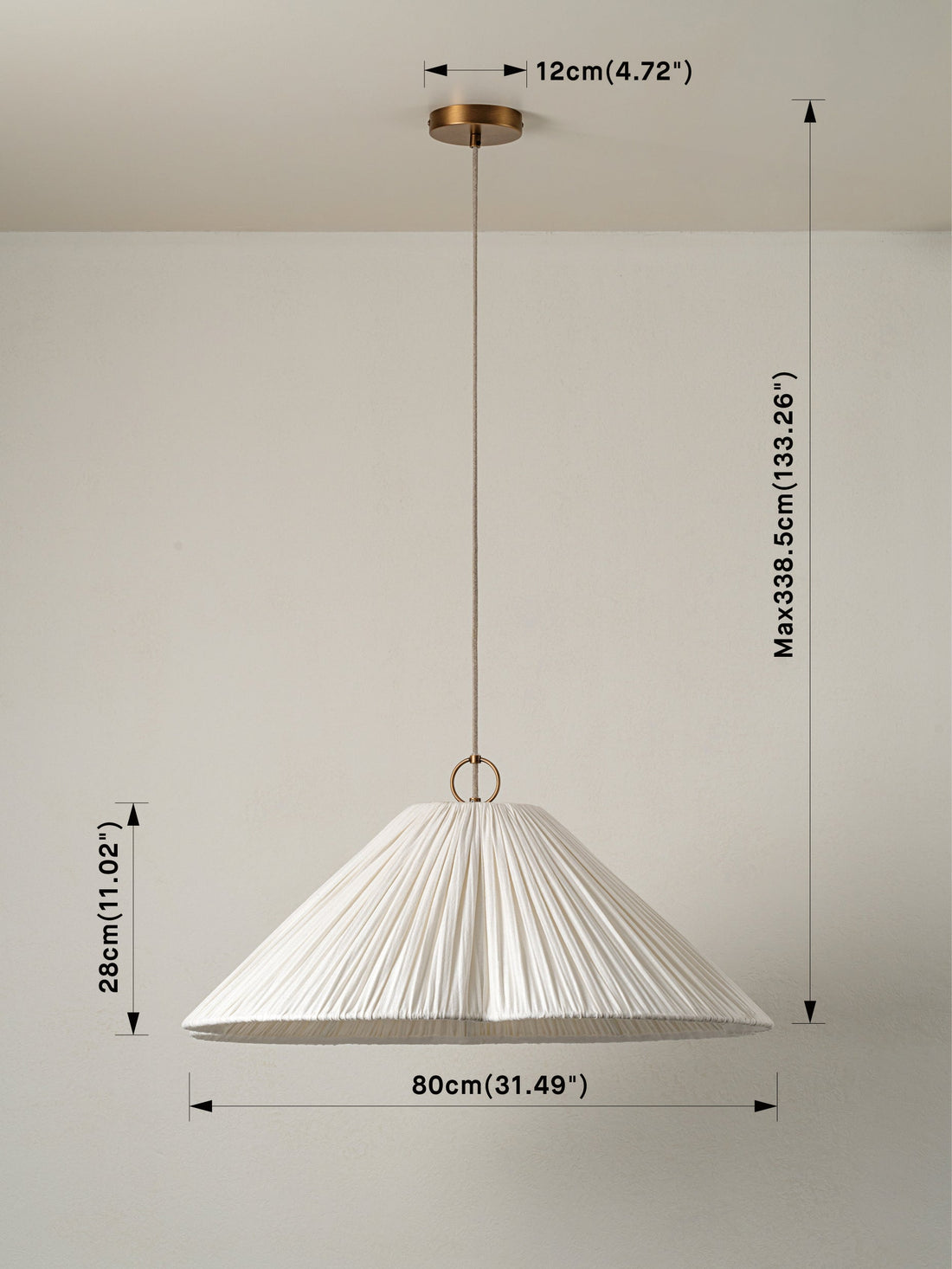 Lindi - Aged Brass and Linen Oversized Scalloped Pendant Light