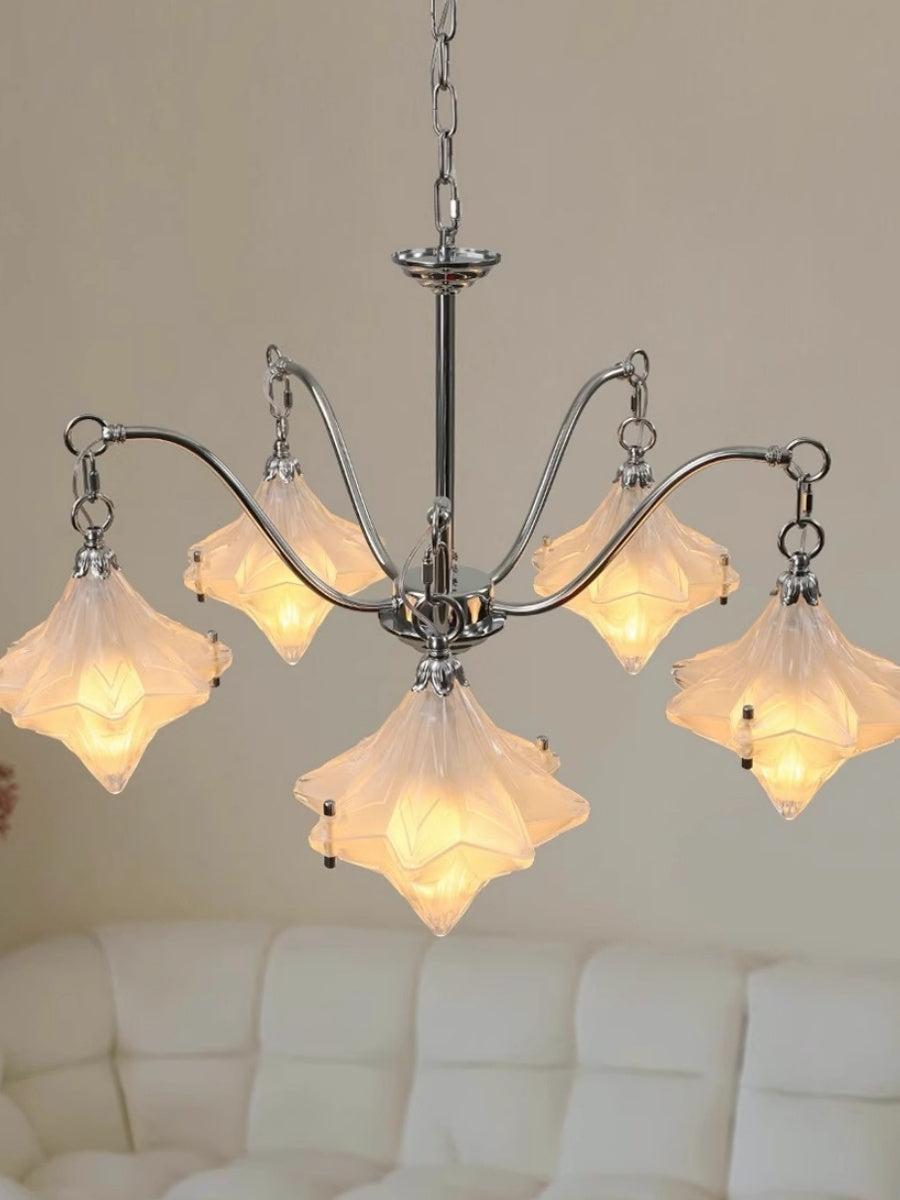 Art Deco Astris Star Chandelier -Frosted Glass Deco Fixture for Dining Room