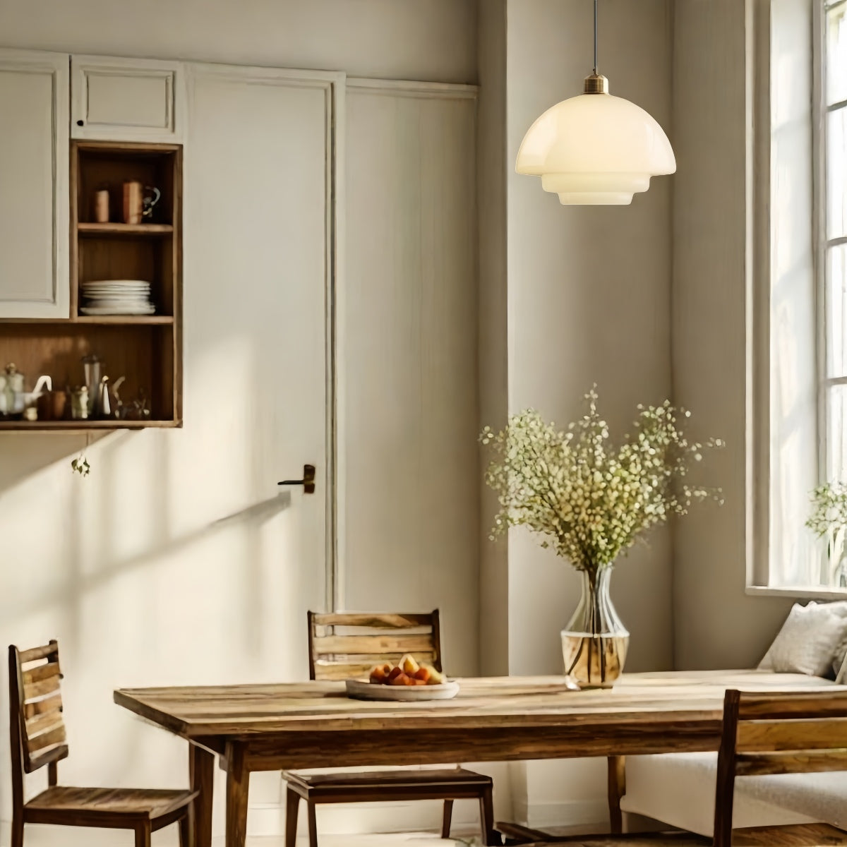 Art Deco Milk Glass Pendant Light – Mid-Century Style