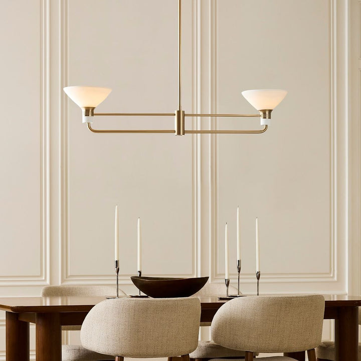 Lustre linéaire Calvor à 2 lumières – Abat-jour en porcelaine et finition bronze