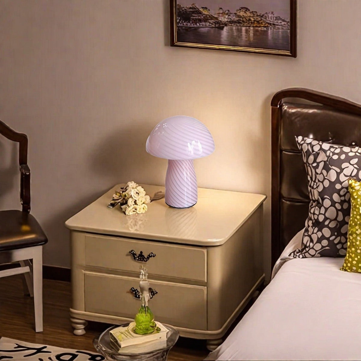 Lampe de table Mushroom – Lampe design en verre rayé pour espaces cosy