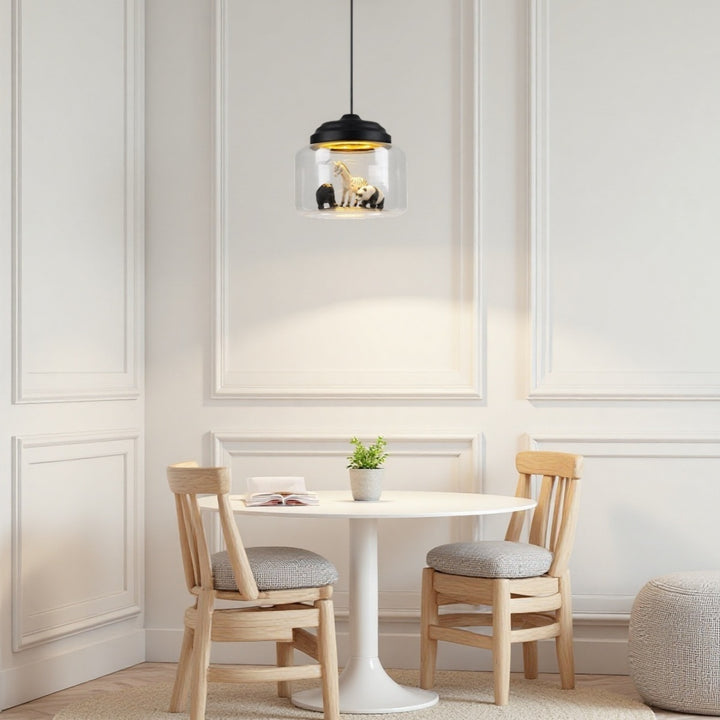 Glass Shade Zoo Pendant Light – Artistic Lamp for Playroom or Bedroom