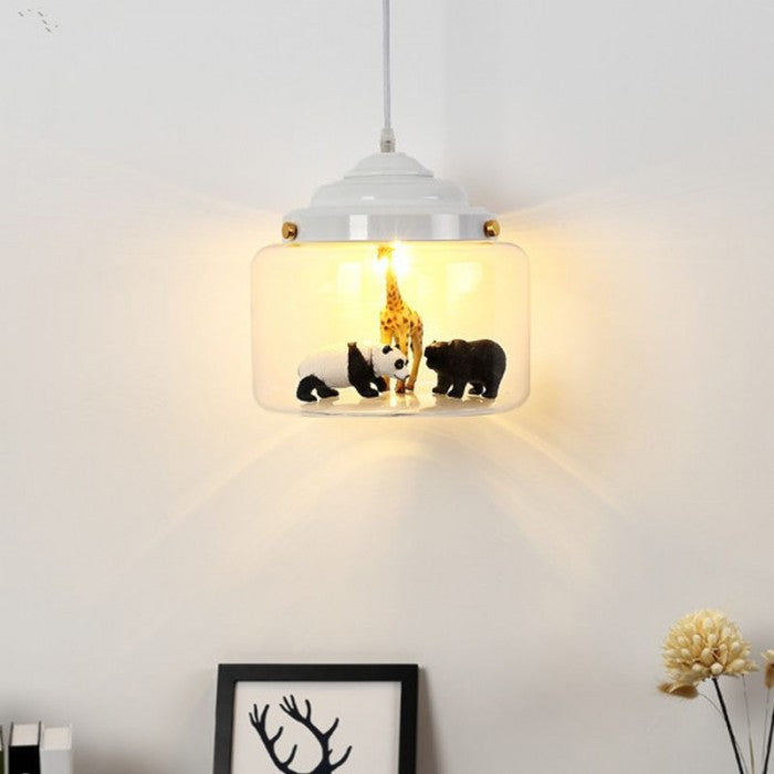 Glass Shade Zoo Pendant Light – Artistic Lamp for Playroom or Bedroom