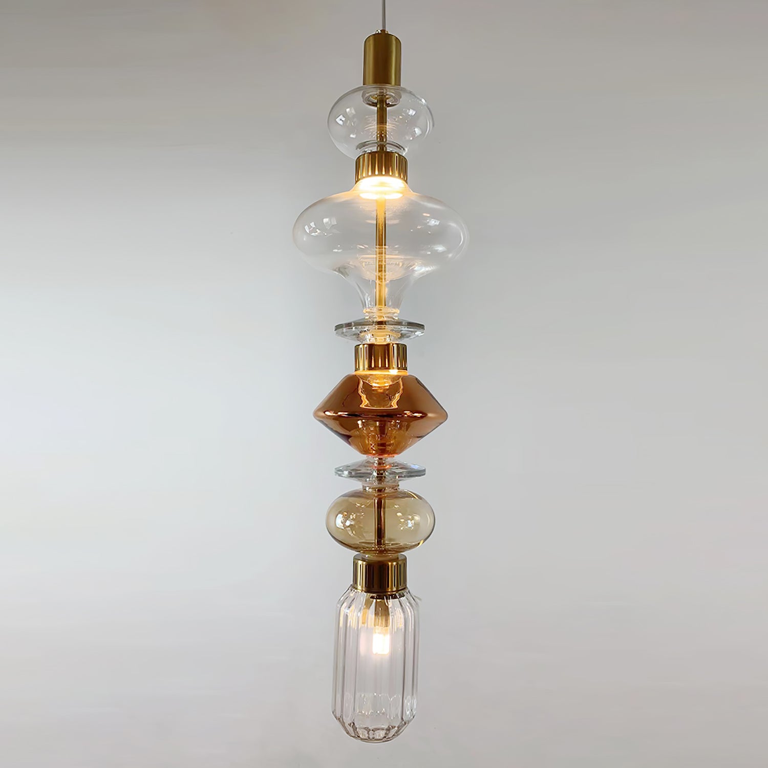 Sleek Hanging Light - Iron Metal Glass Gold Clear Hardwired Atmosphere