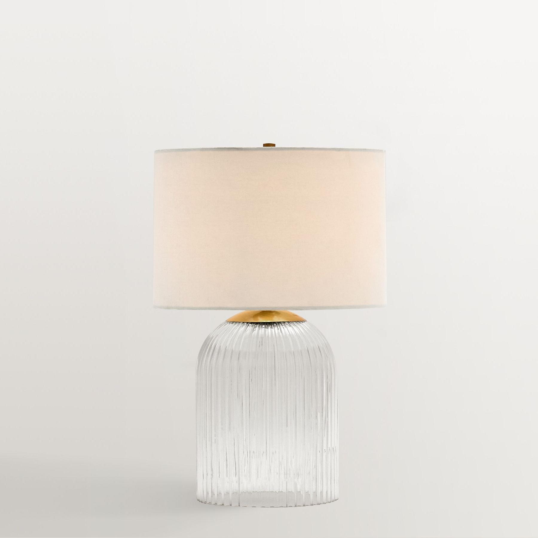 Lampe de table Bravira en verre strié – Éclairage moderne avec abat-jour en lin