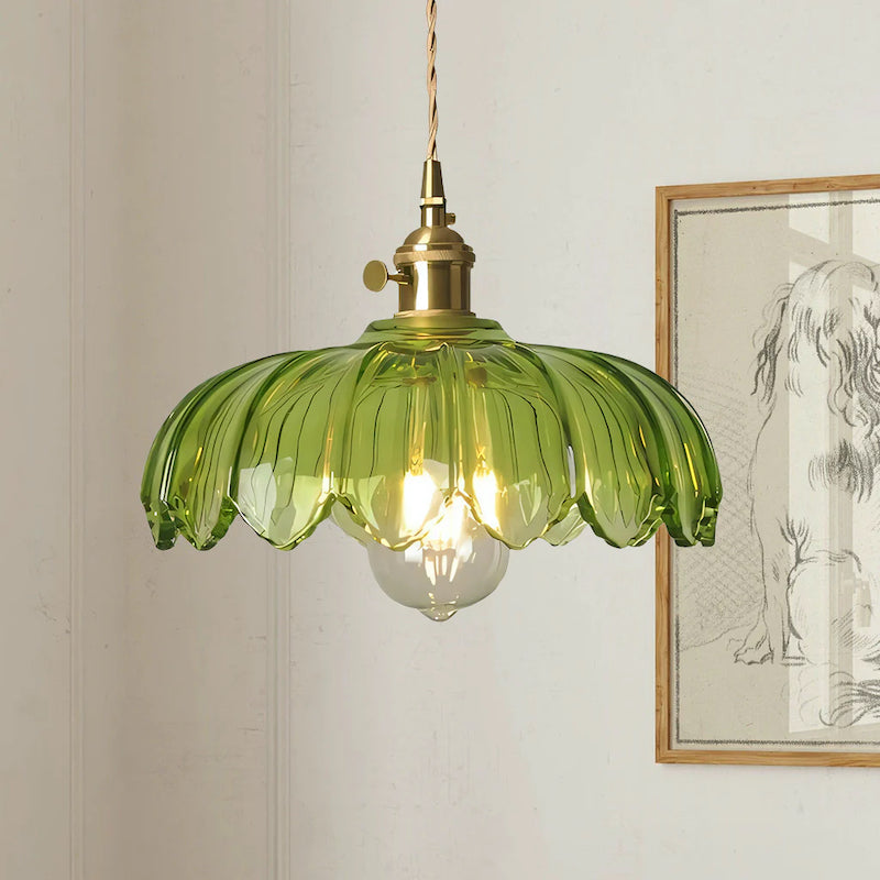 Glass Petal Pendant Lamp – Rustic Style Flower Design Light