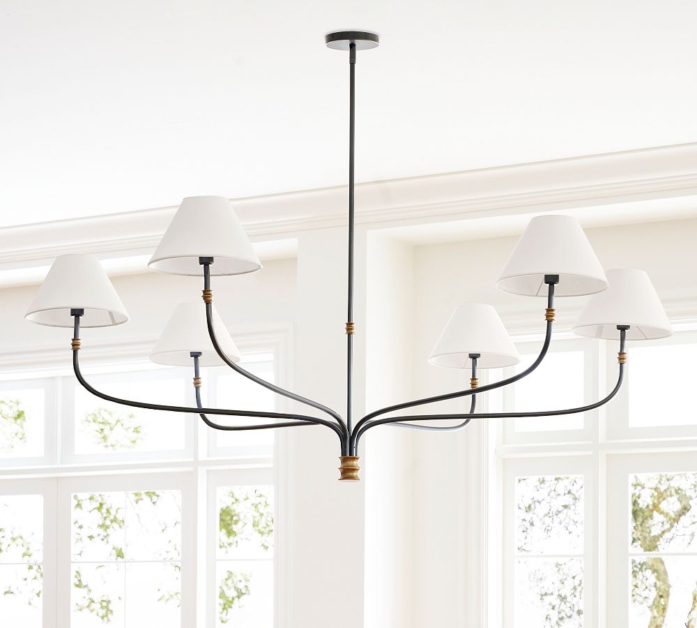 Calin Linen Shade Chandelier - Bronze Iron Round Lamp for Living Room