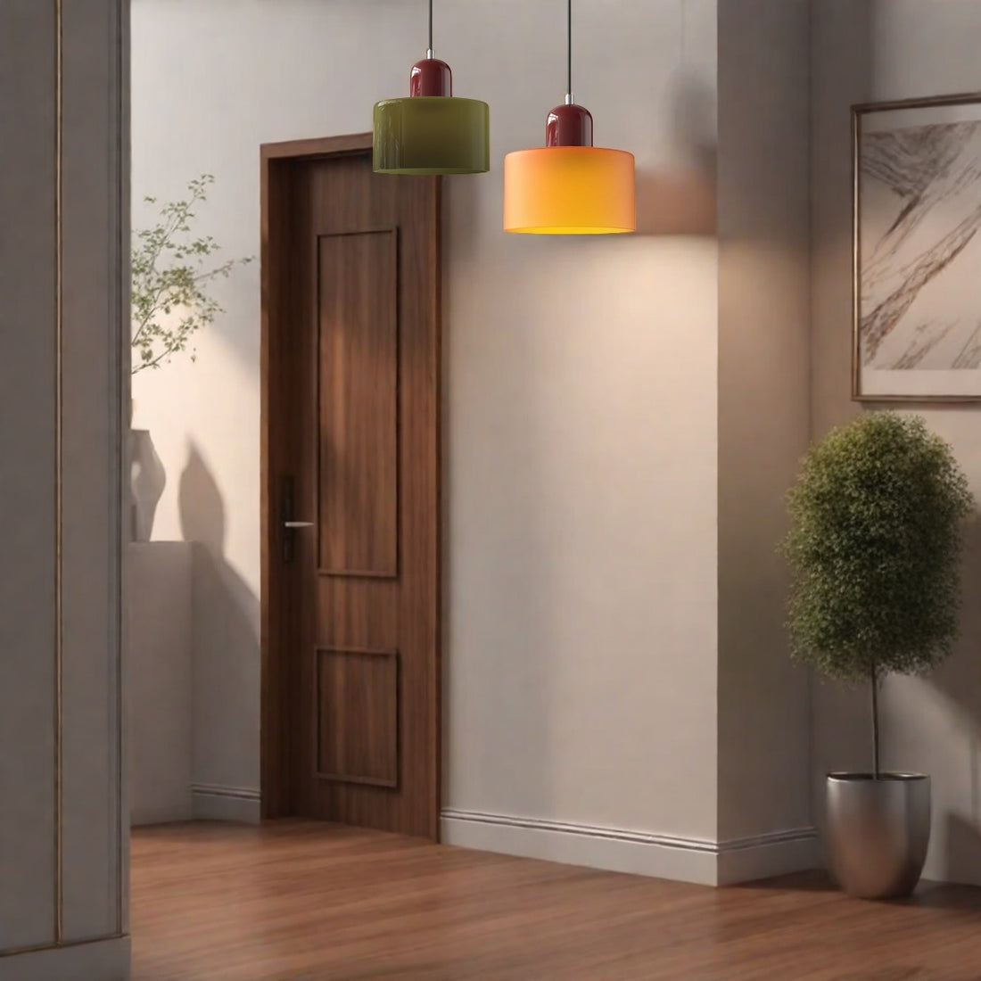 Morandi Cylinder Glass Pendant Light – Minimalist Disc Glass Lamp