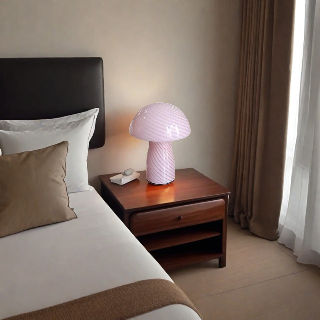 Mushroom Table Lamp – Designer Striped Glass Light for Cozy Spaces