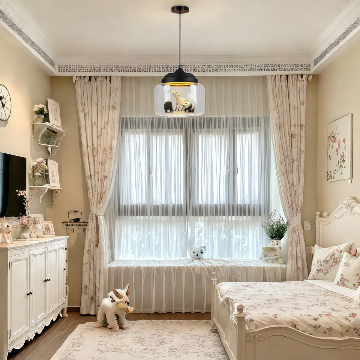 Glass Shade Zoo Pendant Light – Artistic Lamp for Playroom or Bedroom