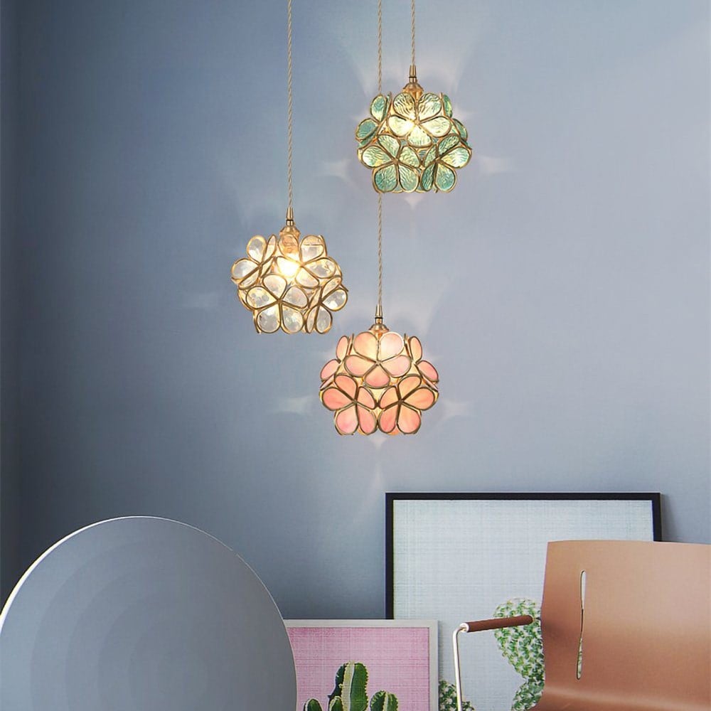 Retro Glass Flower Petal Pendant Lamp