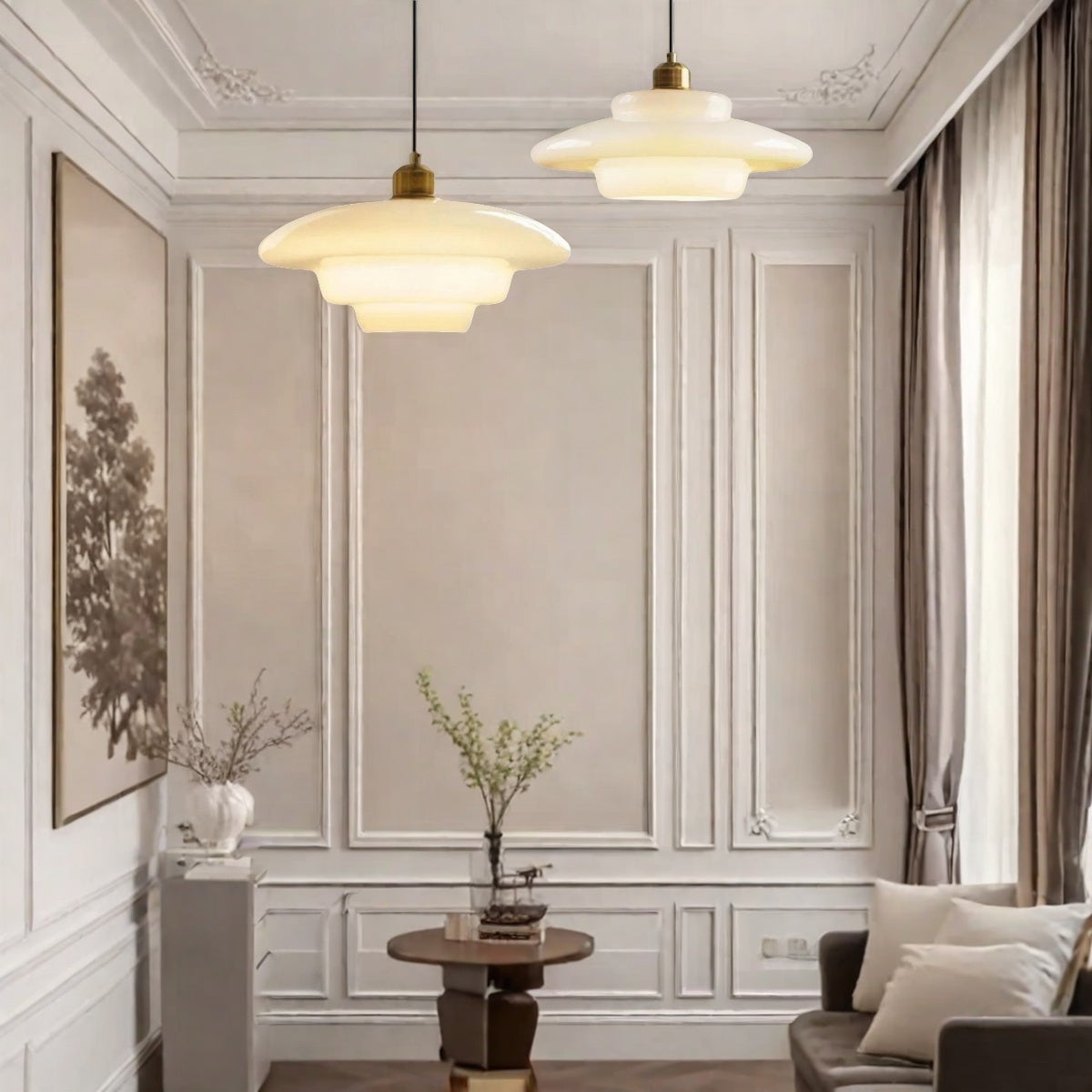Art Deco Milk Glass Pendant Light – Mid-Century Style