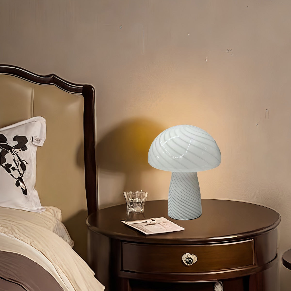 Lampe de table Mushroom – Lampe design en verre rayé pour espaces cosy