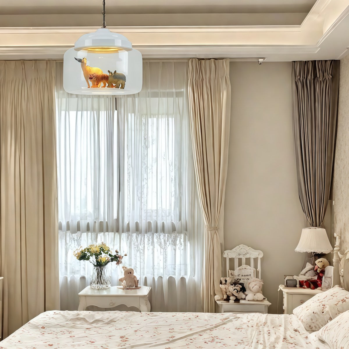 Glass Shade Zoo Pendant Light – Artistic Lamp for Playroom or Bedroom