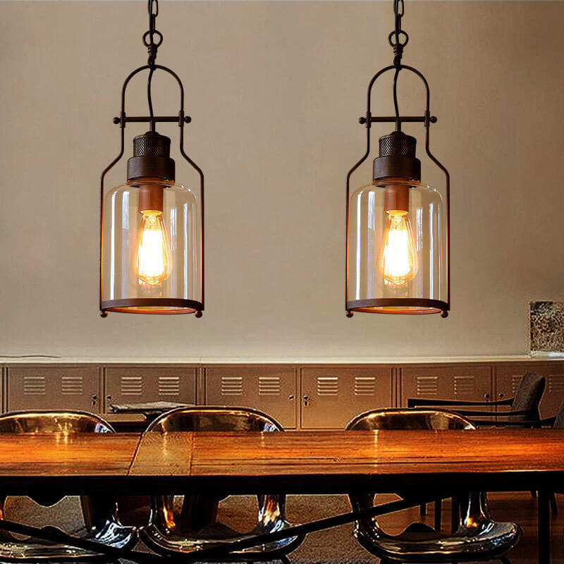 Industrial Black Smoked Glass Pendant Light