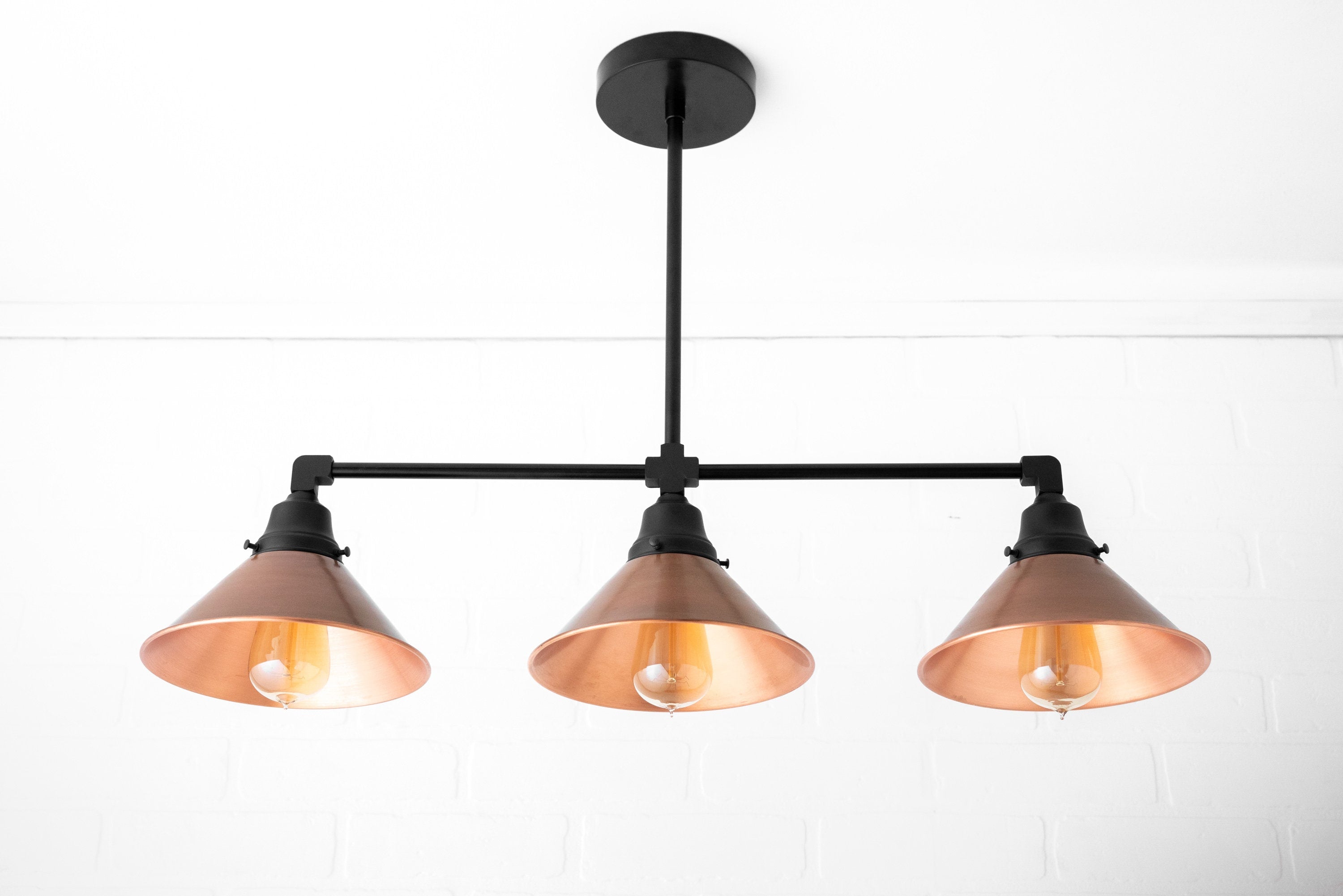 Conique Metal Hand-Aged Copper Chandelier - 3 Light Industrial Pendant - Island Lighting