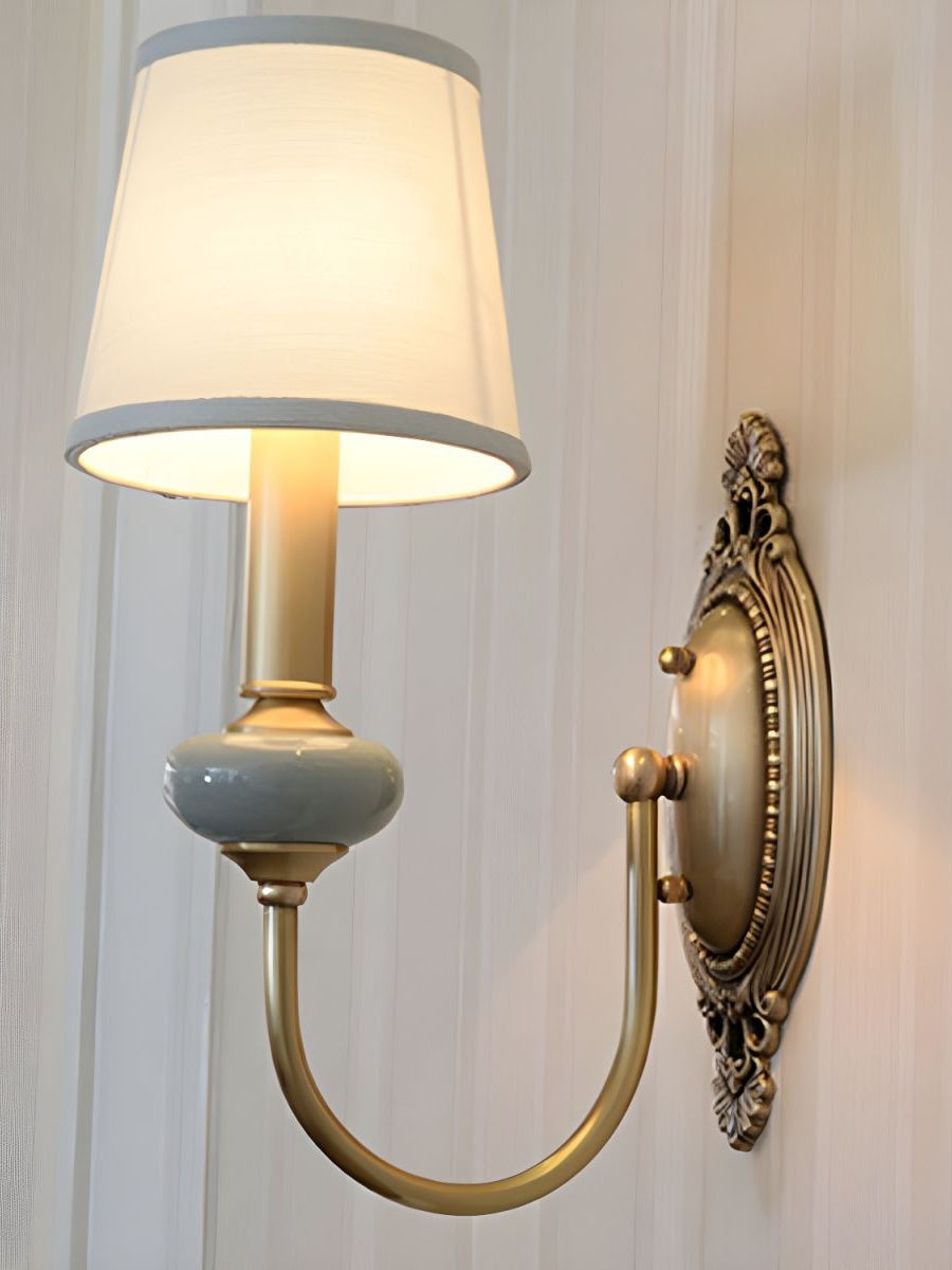Classic Fabric Shade Sconce-Ceramic Wall Light for Hallway or Bedroom