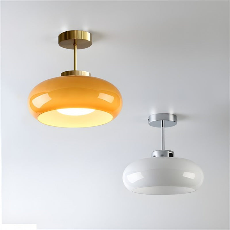 Glass Disc Ceiling Light – Vintage Brass Bauhaus Fixture for Hallway