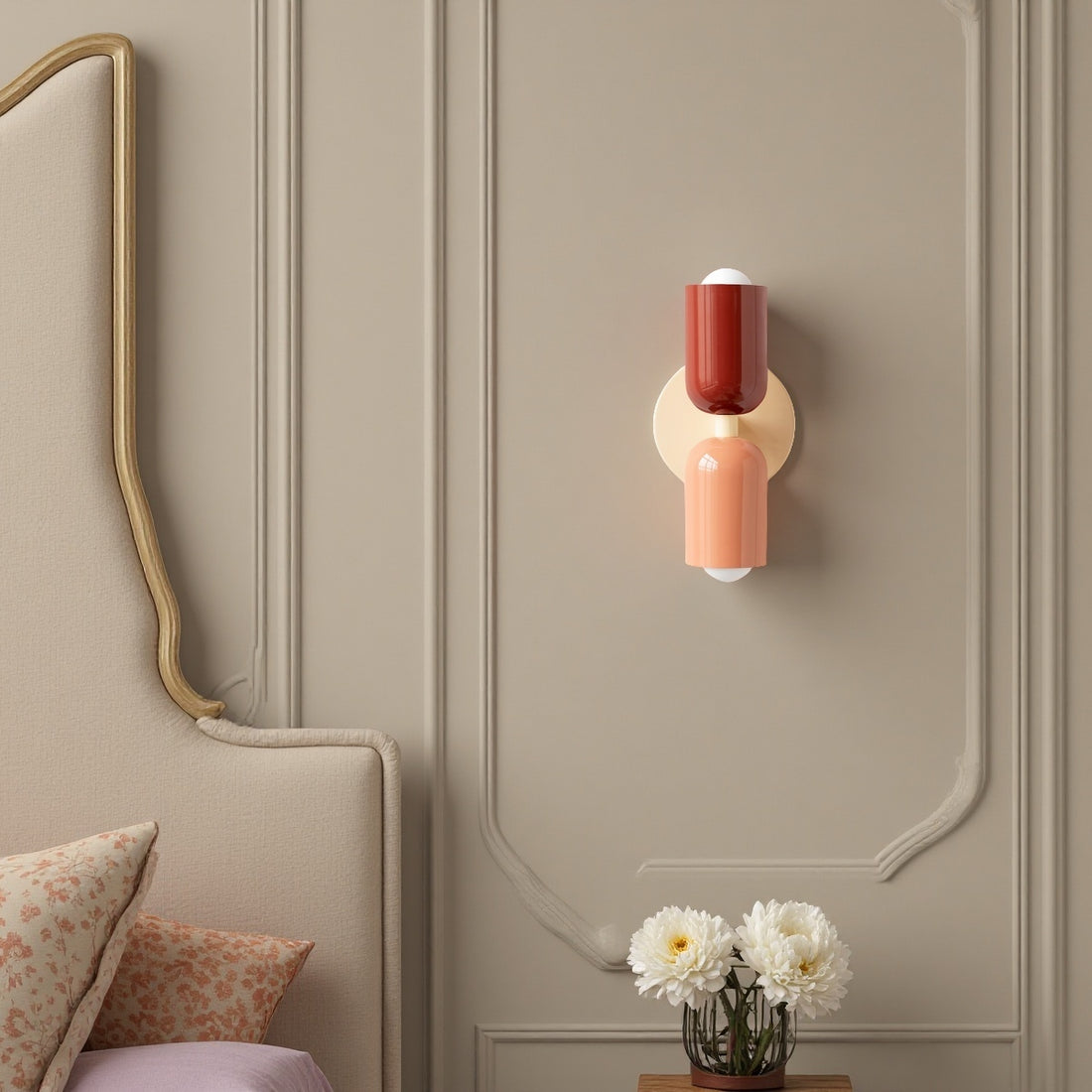 Applique murale à double tête de style morandique – Métal elliptique, multicolore