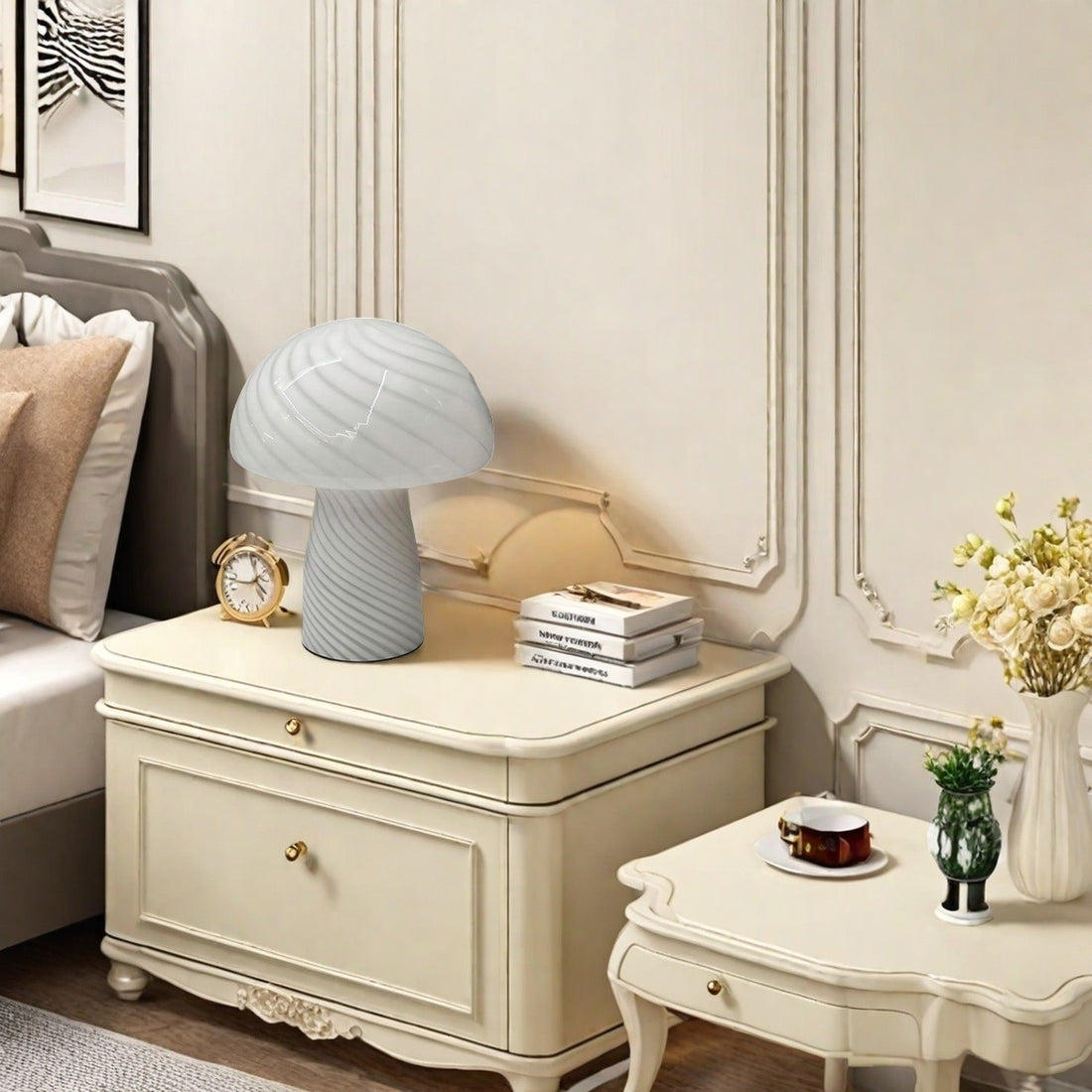 Mushroom Table Lamp – Designer Striped Glass Light for Cozy Spaces
