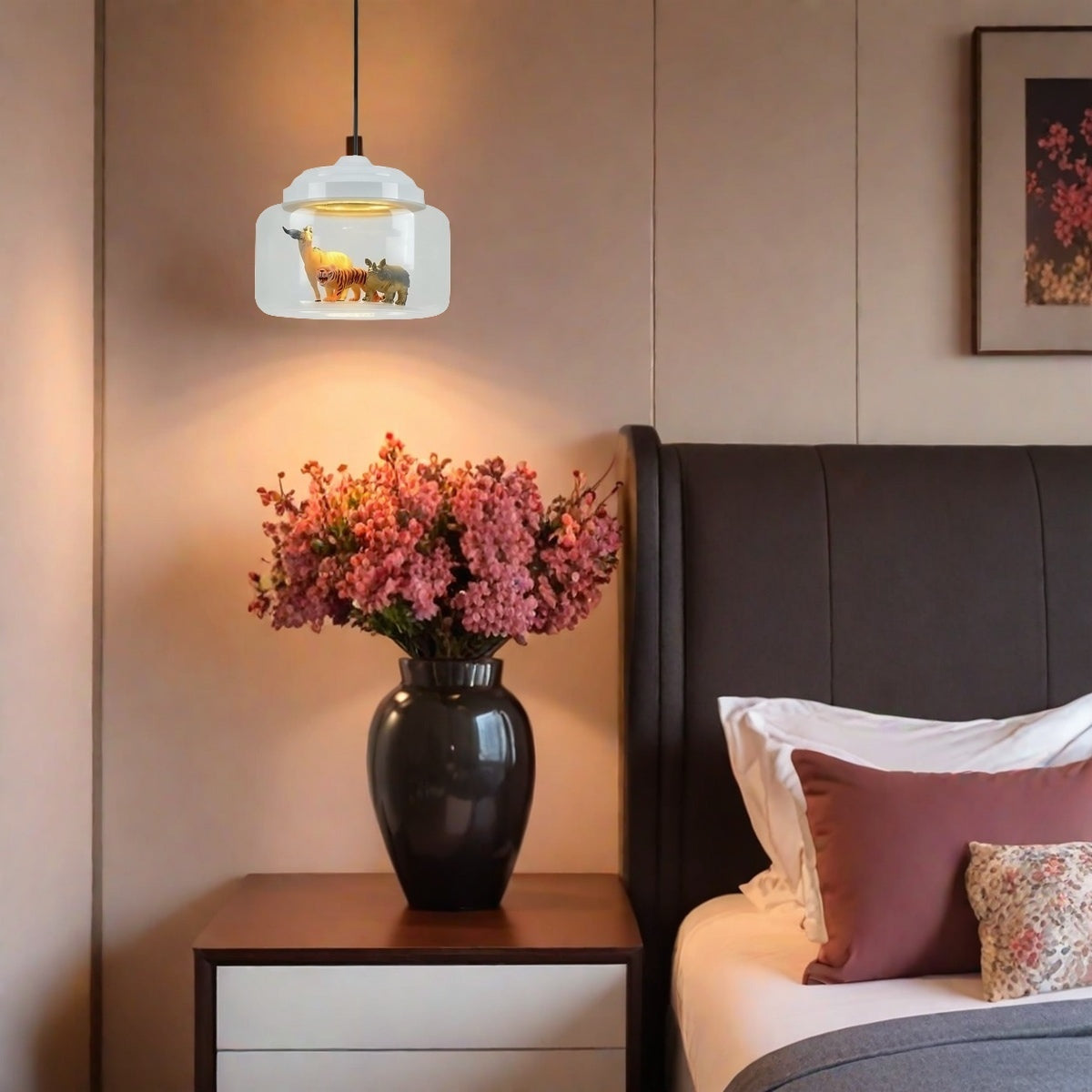 Glass Shade Zoo Pendant Light – Artistic Lamp for Playroom or Bedroom