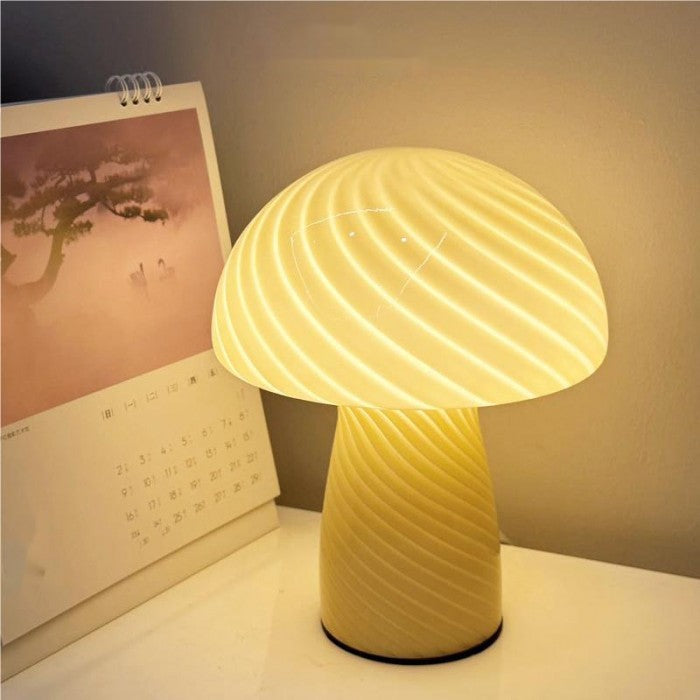 Mushroom Table Lamp – Designer Striped Glass Light for Cozy Spaces