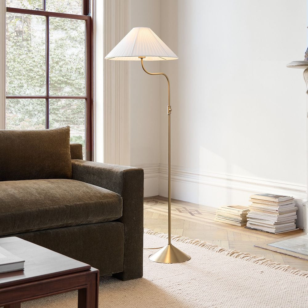 Fibura Champagne Bronze Floor Lamp - Elegant Linen Adjustable Lighting