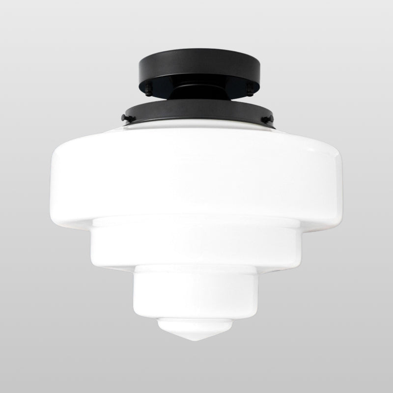 Geotower Glass Brass Ceiling Lamp – Handblown Opal Glass Globe Light