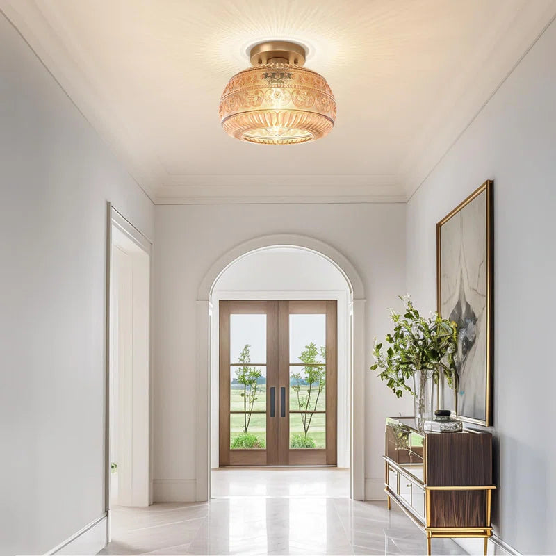 Vintage Clear Green Glass Ceiling Light