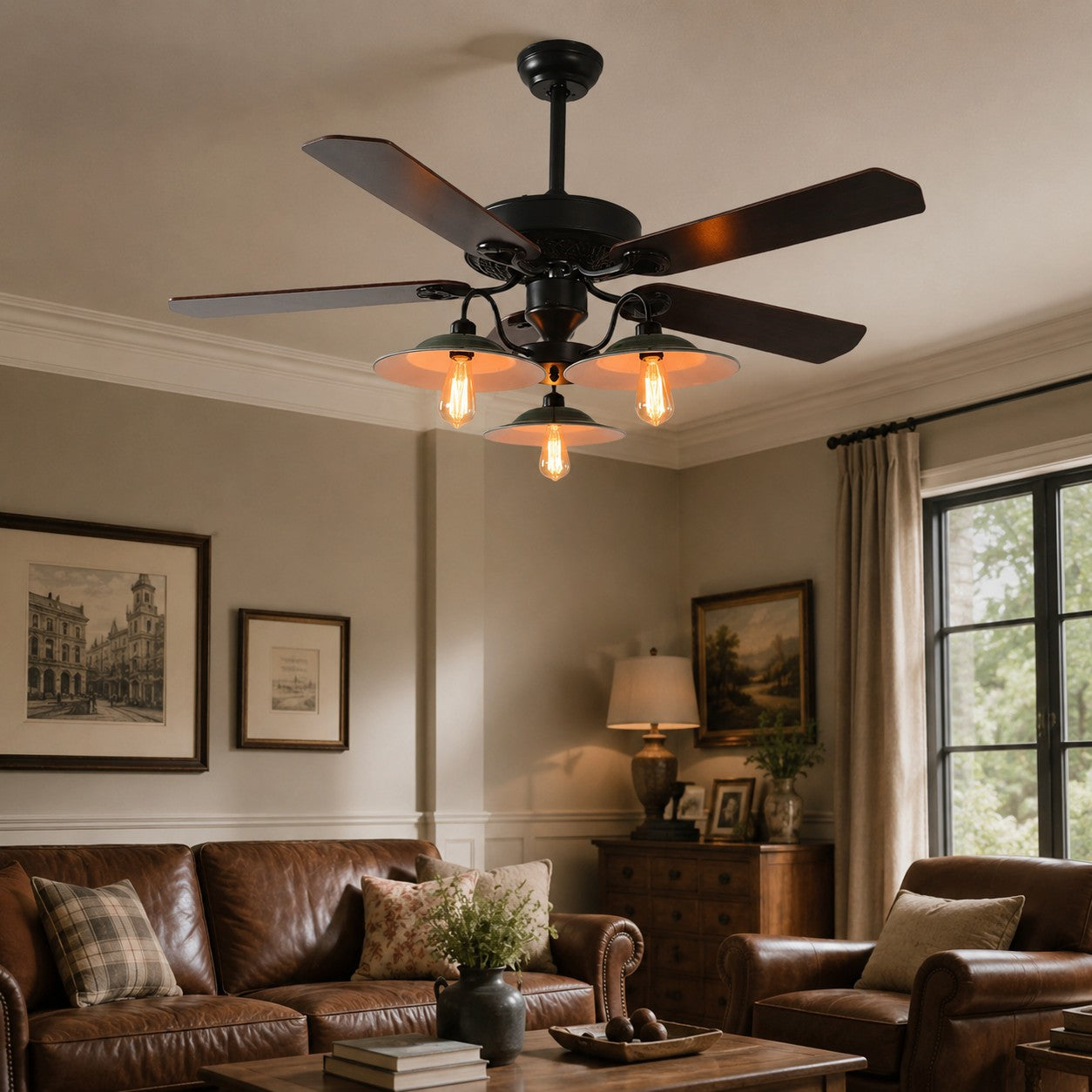 Industrial Ceiling Fan Light with Wood or Iron Blades