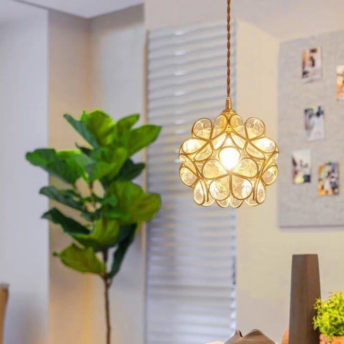 Retro Glass Flower Petal Pendant Lamp