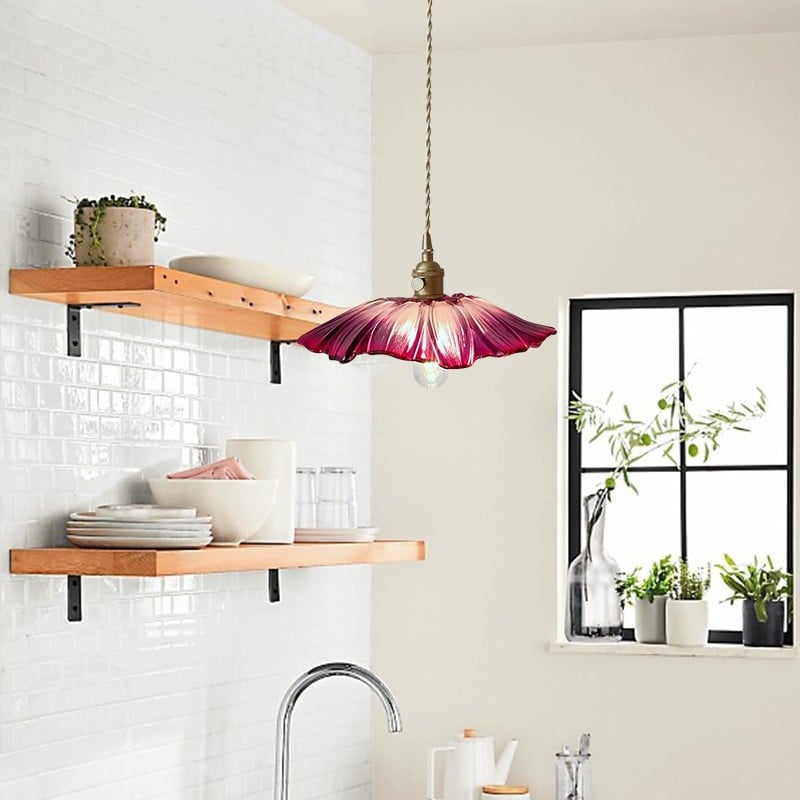 Retro Lotus Glass Pendant Light For bedroom