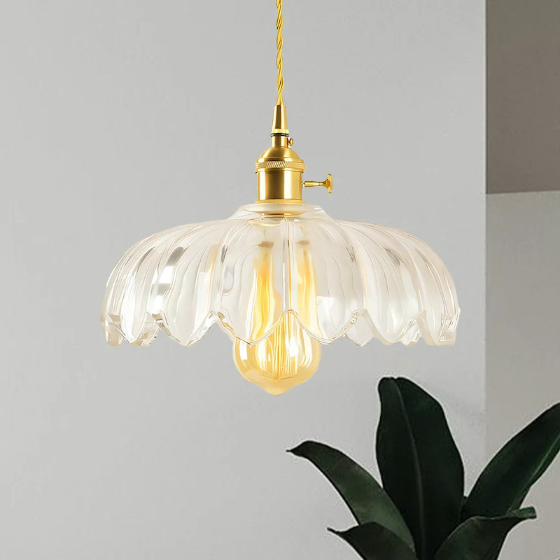 Glass Petal Pendant Lamp – Rustic Style Flower Design Light