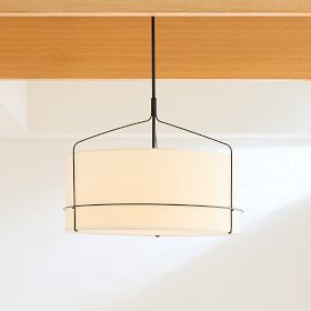 Horelia Linen Drum Pendant Light - Industrial Metal Light for Bedroom