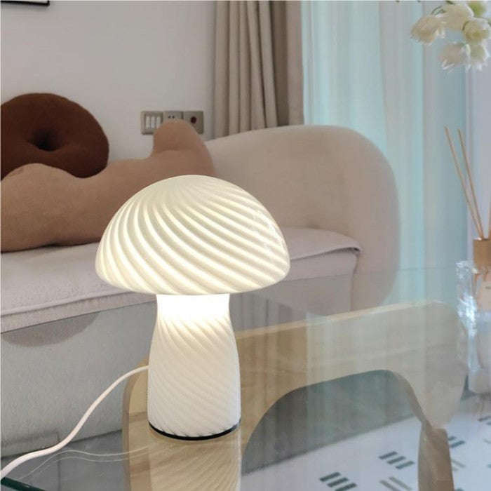 Mushroom Table Lamp – Designer Striped Glass Light for Cozy Spaces
