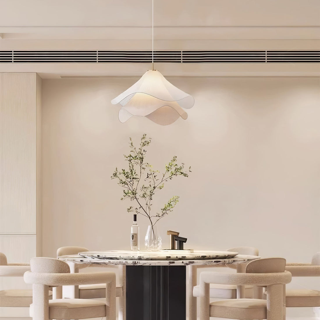 Ethereal Pleated Fabric Bloom Pendant Lamp - French Floral Design Fixture
