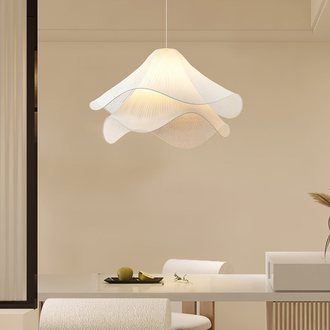 Ethereal Pleated Fabric Bloom Pendant Lamp - French Floral Design Fixture