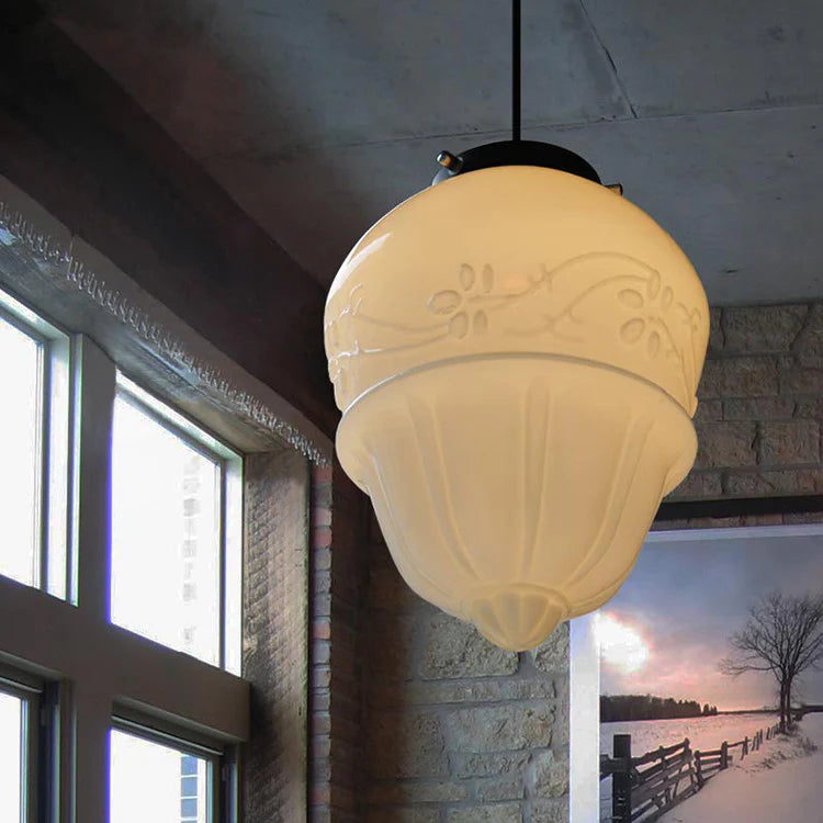 White Milk Glass Pendant Light - Vintage Elegance