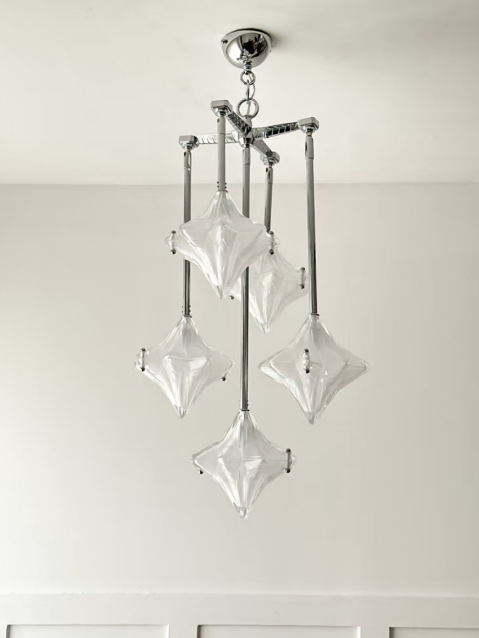 Art Deco Astris Star Chandelier -Frosted Glass Deco Fixture for Dining Room