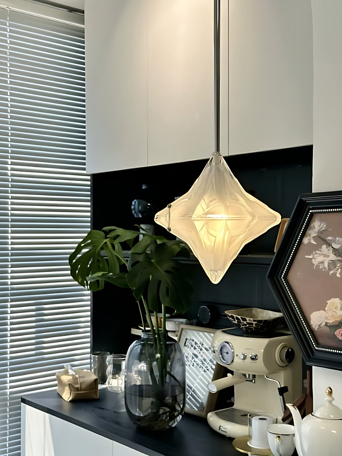 Art Deco Astris Elara Star Pendant Light-Frosted Glass Pendant with Geometric Style