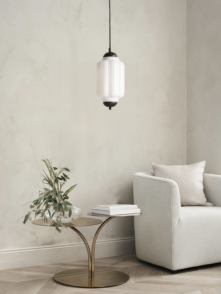 Antique Style Glass Pendant Light Fixture with Brass Details