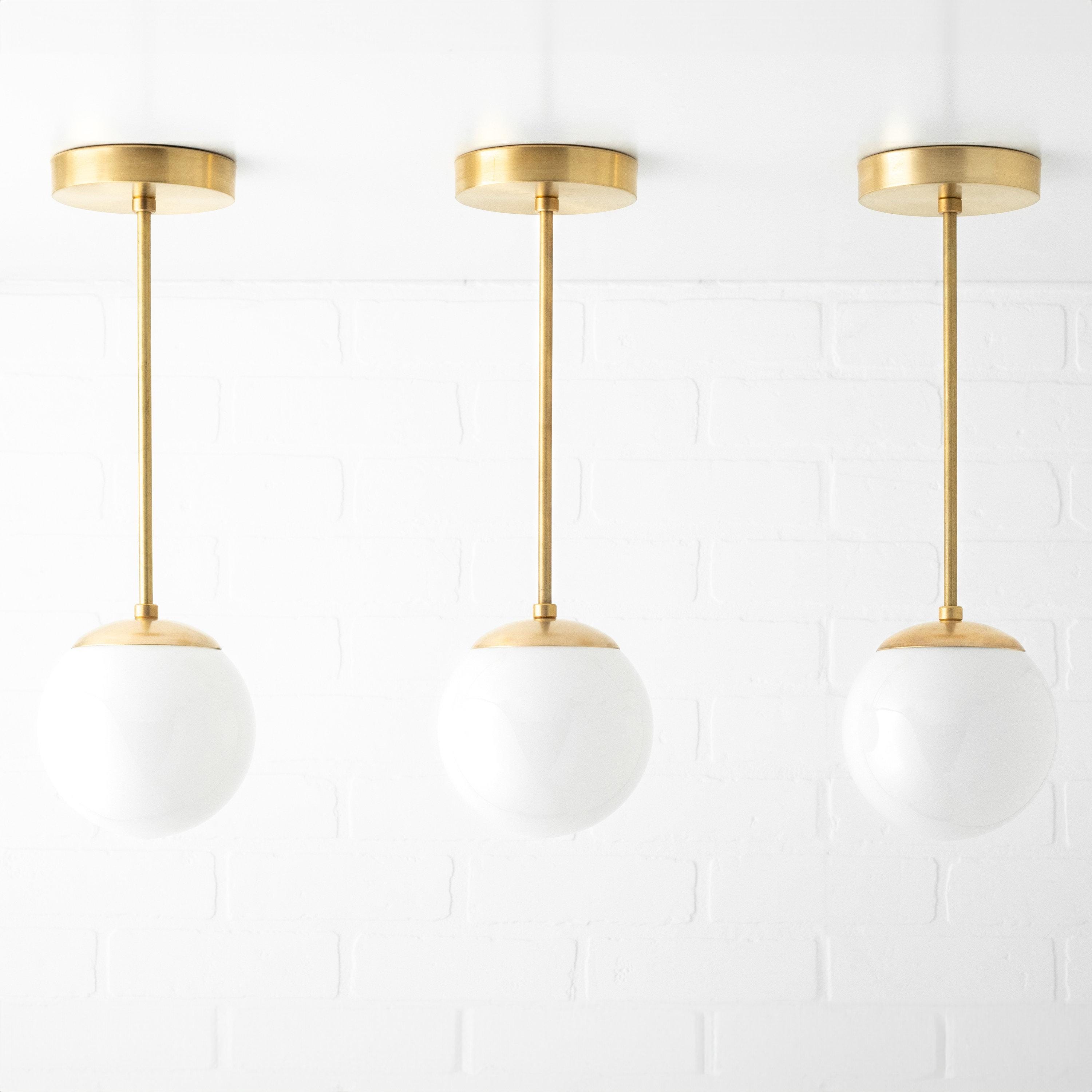 Glorica Glass White Globe Pendant Light - Mid Century Modern Glass Hanging Fixture