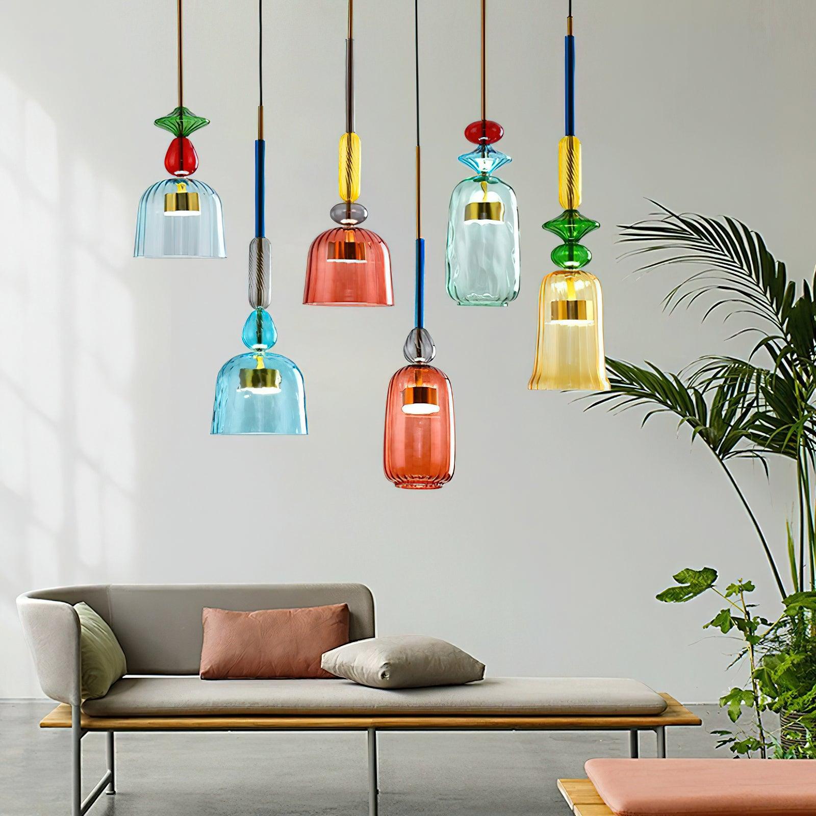 Iron Glass Chandelier Light - Colorful Candy Hand Blown Mixed Color