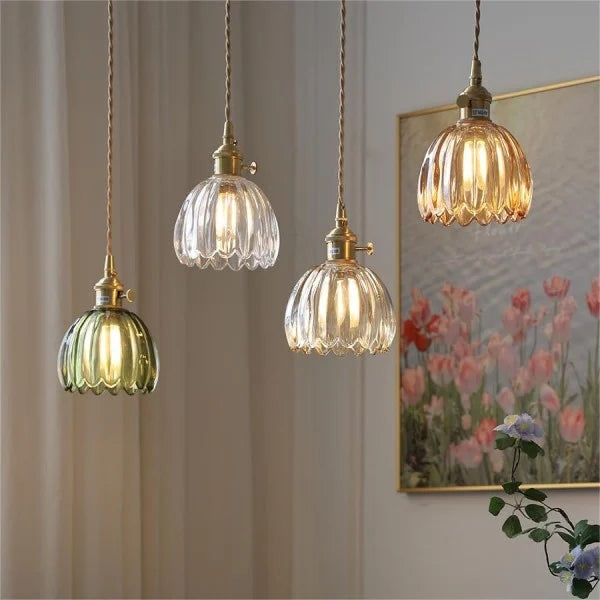 Japanese Flower Pendant Light – Glass Retro Fixture for Interiors