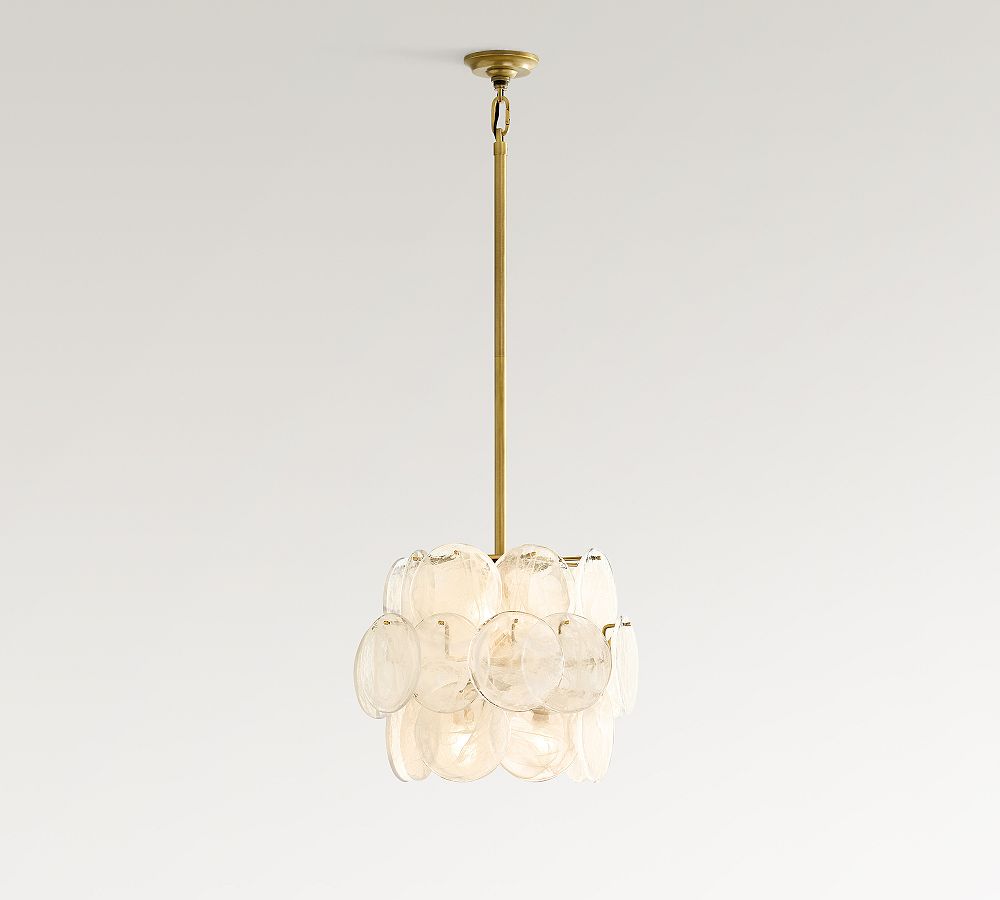 Sevra Cascading Glass Disc Pendant Light - Metal Vintage Brass Finish Fixture