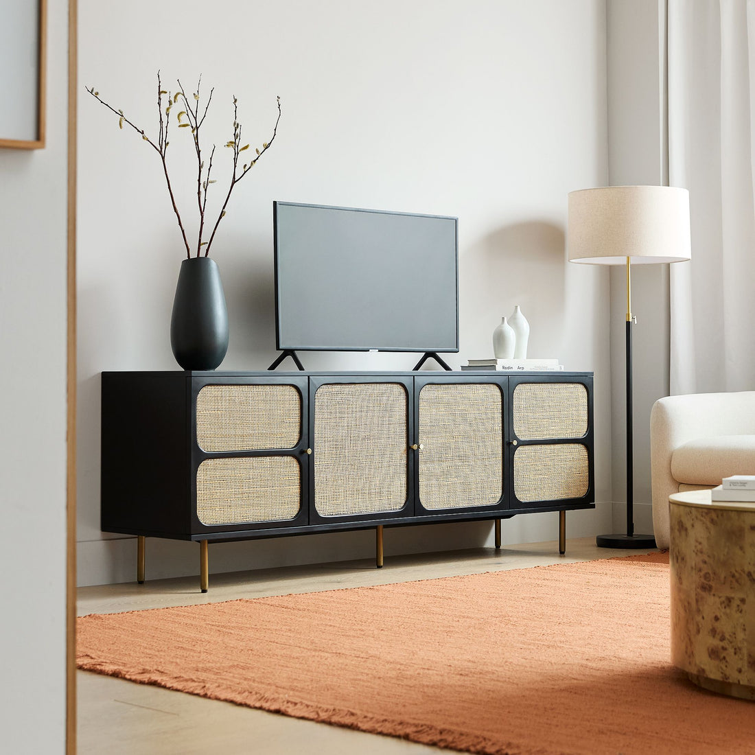 Mavora Linen Floor Lamp - Modern Adjustable Metal Lamp for Living Room