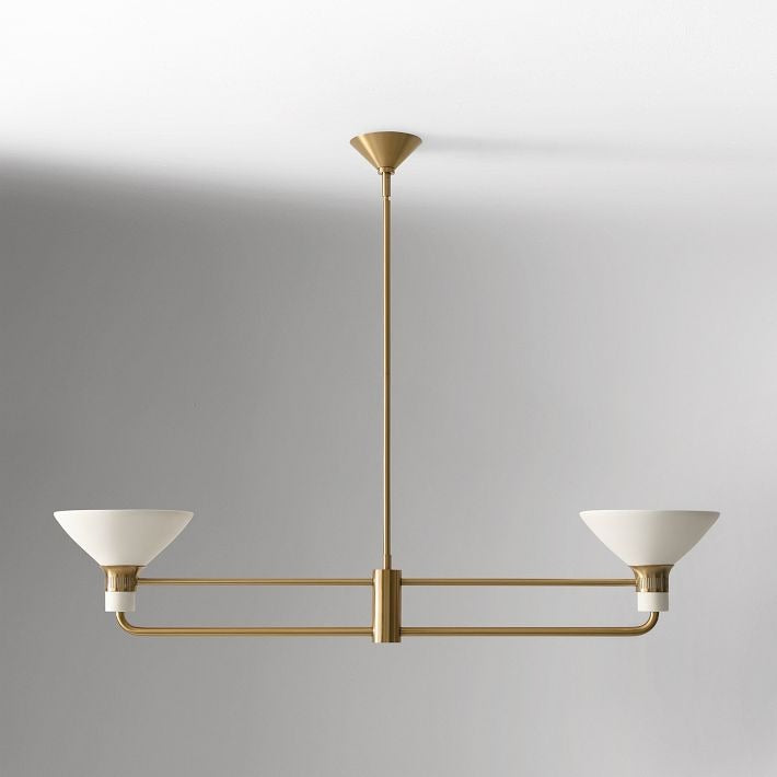 Calvor Linear 2 Light Chandelier - Porcelain Shades and Bronze Finish