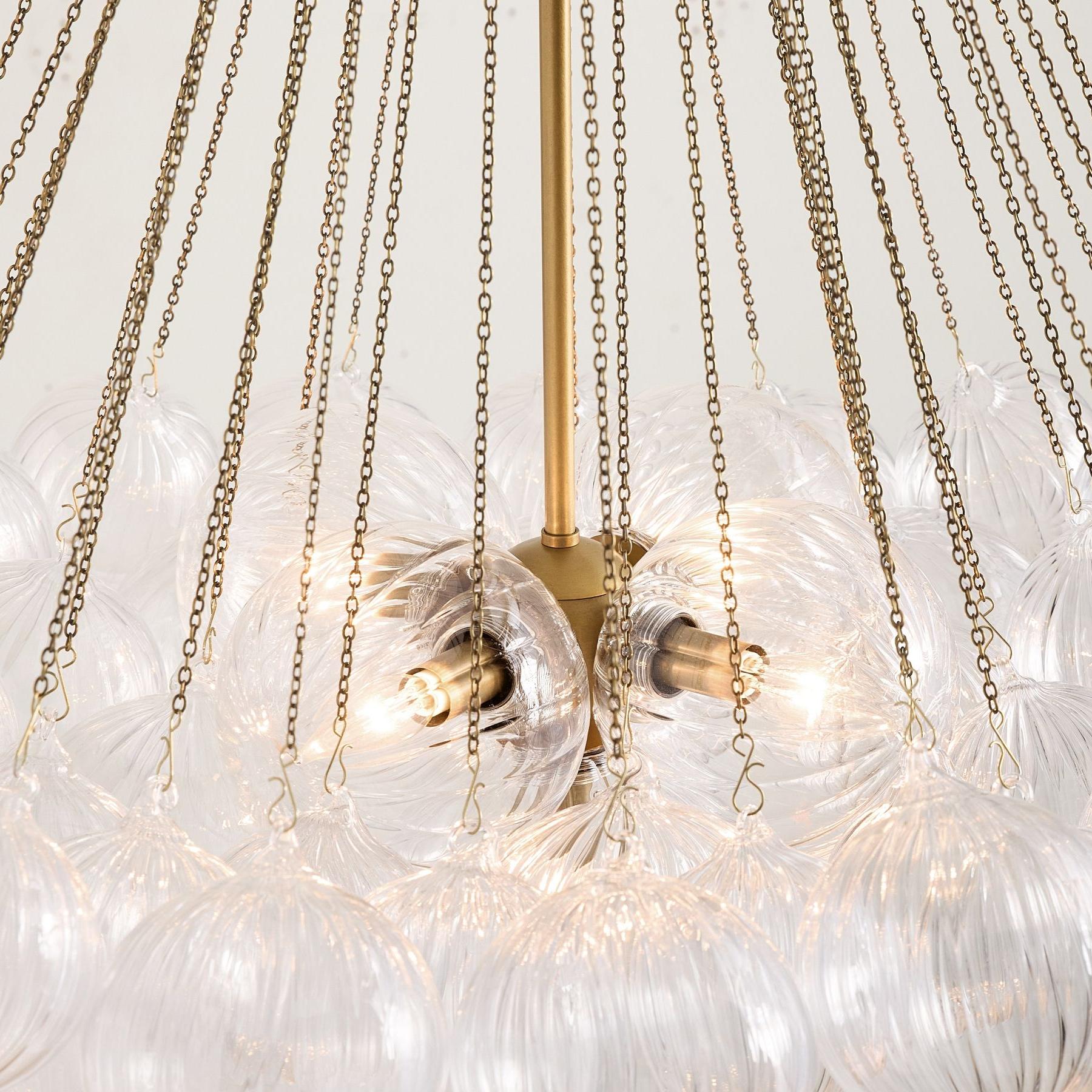 Bravira Glass Bubbled Chandelier - Vintage Brass Oval Glass Lighting