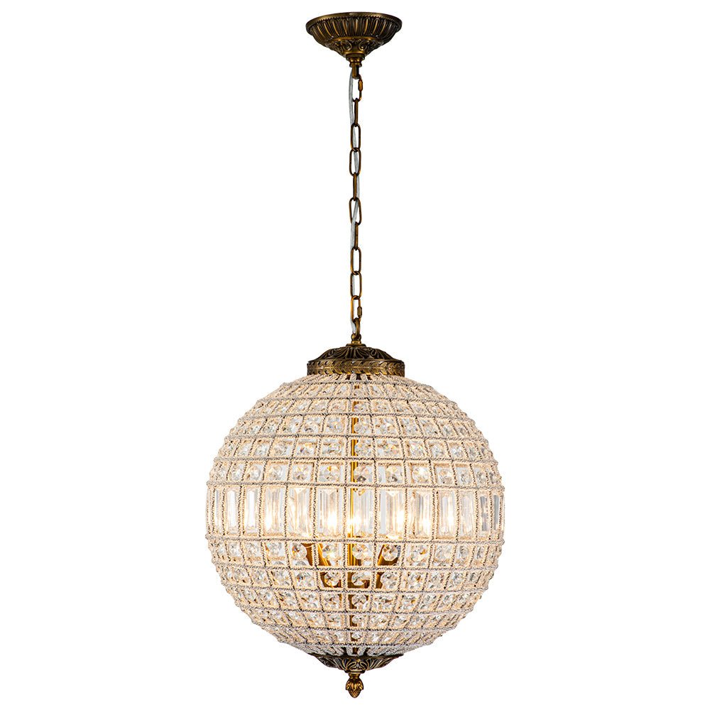Vintage Brass Crystal Globe Chandelier for Sophisticated Lighting
