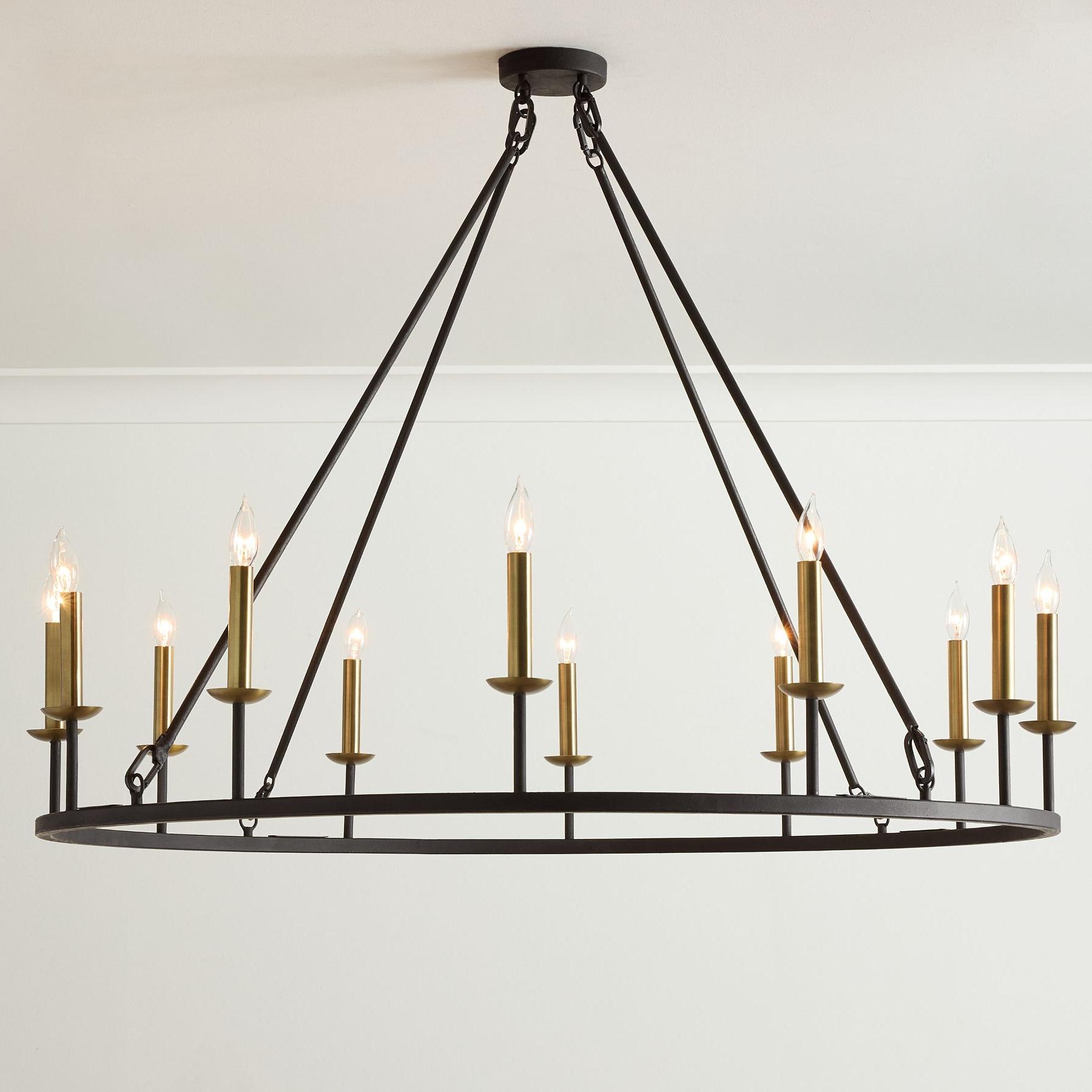Rowan Modern Wagon Wheel Round Chandelier - Industrial Farmhouse Iron Lighting Fixture
